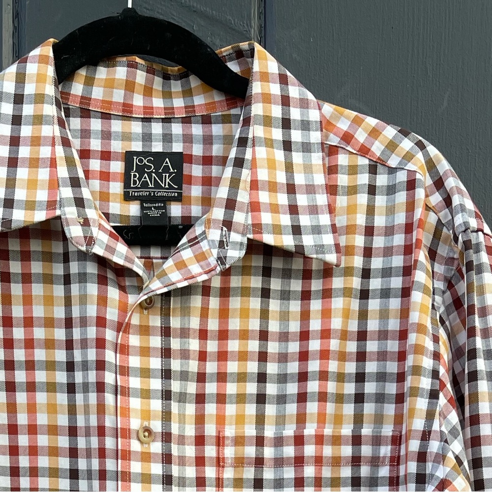 Jos. A. Bank ‘Travelers Collection’ Shirt Red, Yellow, & Black Plaid Men’s Large